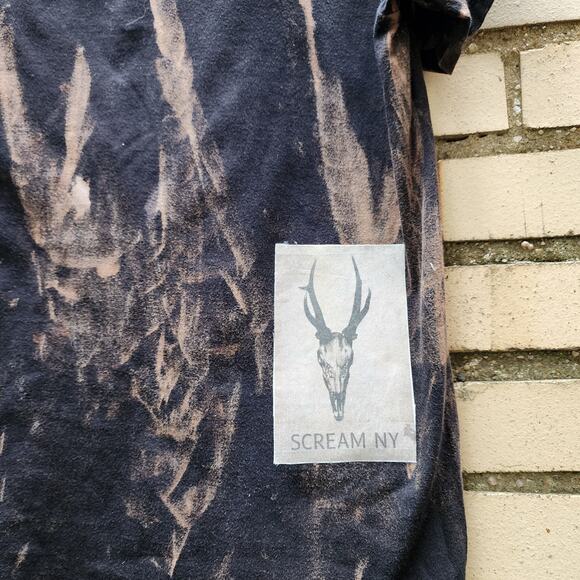 Handmade Upcycled Boho T-Shirt – Bleach-Dyed & Floral Patch Design - Picture 8 of 16